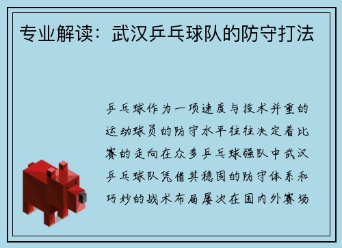 专业解读：武汉乒乓球队的防守打法