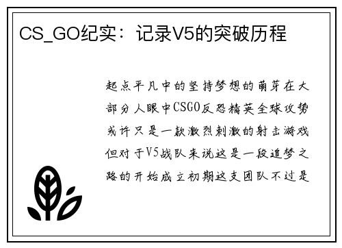 CS_GO纪实：记录V5的突破历程