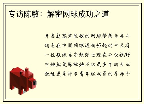 专访陈敏：解密网球成功之道